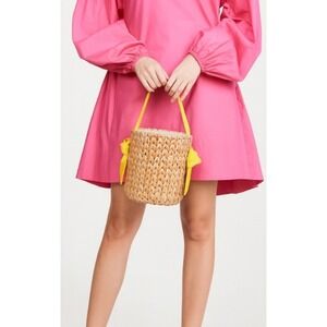 Pamela Munson Petite Isla Bahia Basket Bag Yellow Ribbon Bucket Woven Straw